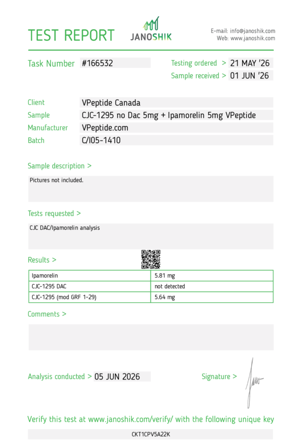 cjc 1295 ipamorelin canada CJC-1295 (no DAC) 5 mg + Ipamorelin 5 mg – 10 mg | GHRH / GHS-R Dual Pathway