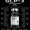 Retatrutide 20mg Infographic showing a GLP-3 Retatrutide 20mg product bottle with surrounding bullet points about research use and laboratory details (marketing/educational image).
