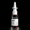 KPV Nasal Spray 10mg Close-up of a white dropper bottle with a black 'Peptide' label against a black background, with an amber bottom visible below.