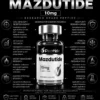 Madutide Promotional infographic for Mazdutide 10mg peptide with a central vial and surrounding feature icons and text lines.