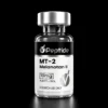 Bottle of MT-2 Melanotan II peptide with silver cap and black label, showing 10 mg and purity 99% for research use only (brand: VPeptide)