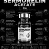 Semorelin 5mg Infographic for Sermorelin Acetate 5mg showing product, research use notes, and quality icons (marketing poster).
