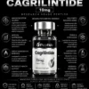 Cagrilintide Infographic of Cagrilintide 10mg peptide with central bottle and surrounding icons detailing research use and purity requirements.