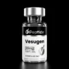 Vesugen 20mg Close-up of a transparent bottle with a silver cap, black label reading Vesugen, 20 mg, purity ≥99%, for research use only.