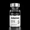 Adamax 14mg Close-up of a glass bottle with a silver cap and black label reading 'Peptide' and 'Adamax' with 14 mg and purity 99% (Research use only).