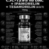 CJC noDAC + Ipa + Tesa 14mg Infographic for CJ-1295 no DAC peptide with Ipamorelin and Tesamorelin; central bottle image surrounded by feature icons and text.