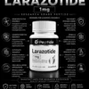 info Infographic-style image of a Larazotide bottle with 1mg label and surrounding research icons and text describing its scientific use and purity standards.