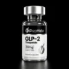 glp2 30mg Close-up of a glass bottle with a silver cap against a black background; label reads 'Peptide' and 'GLP-2 Tirzepatide'.